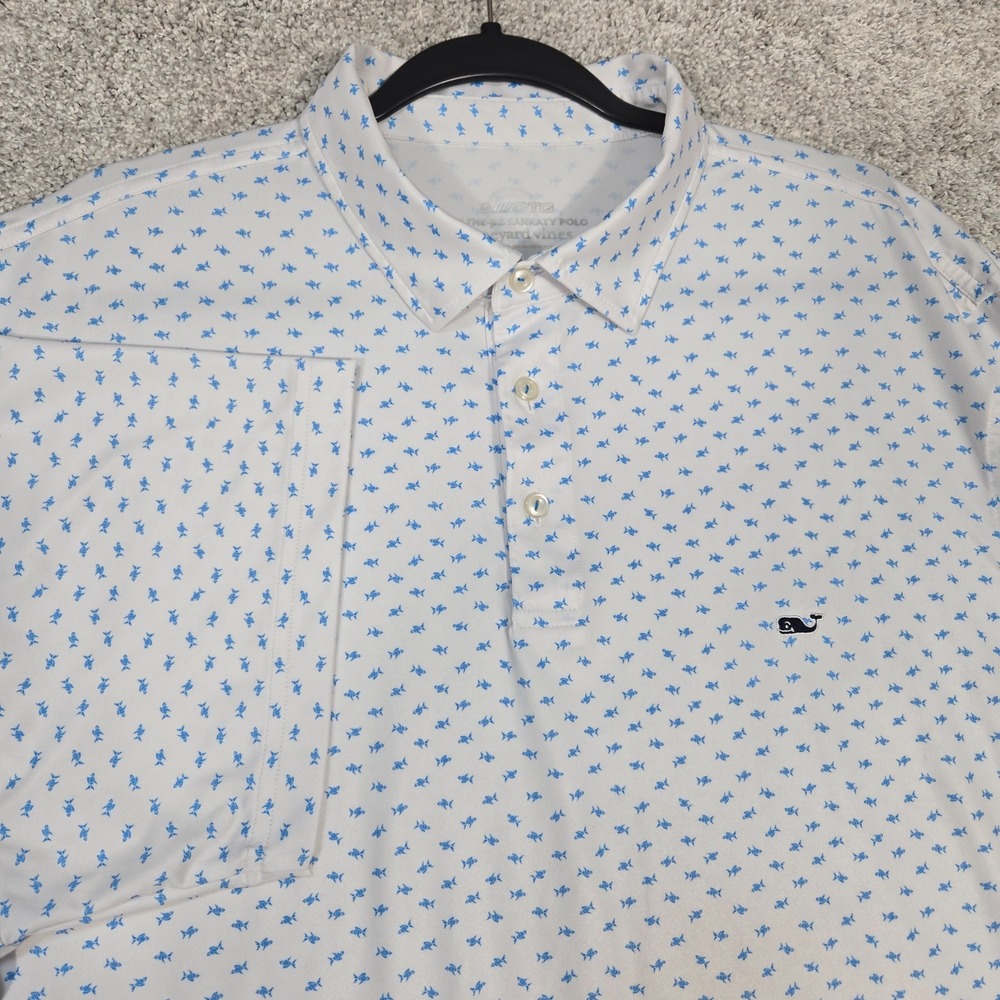 Vineyard Vines On The Go Sankaty Golf Polo Shirt Men XL Fish All Over Print